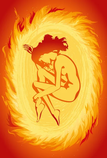 Menina no fogo paixão amor raiva — Vetor de Stock
