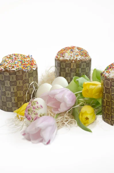 Easter egg cake tulip — Stock Photo, Image