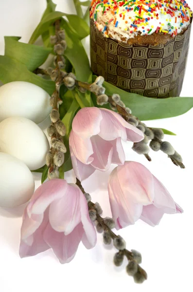Easter egg cake tulip Salix — Stock Photo, Image