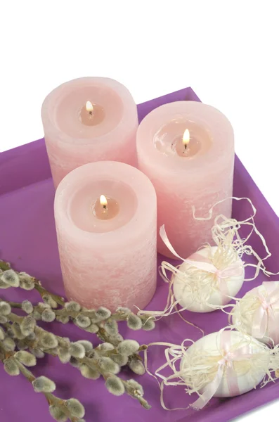 Easter egg candles willow — Stock Photo, Image