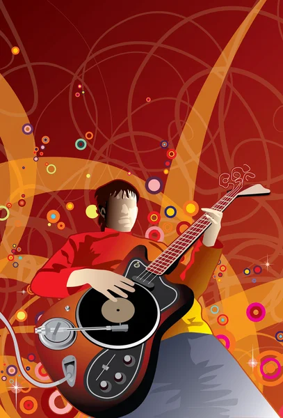 Musicien avec guitare inhabituelle Dj Party — Image vectorielle