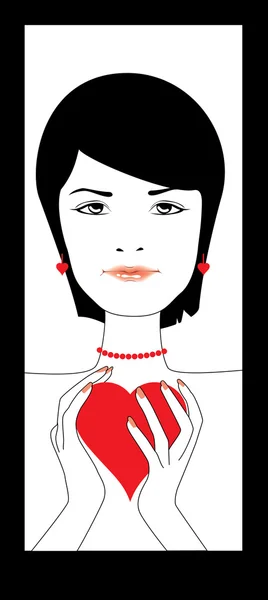 Retrato corazón chica — Vector de stock