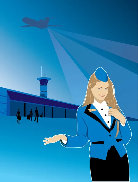 Volo di viaggio aeroporto hostess — Vettoriale Stock