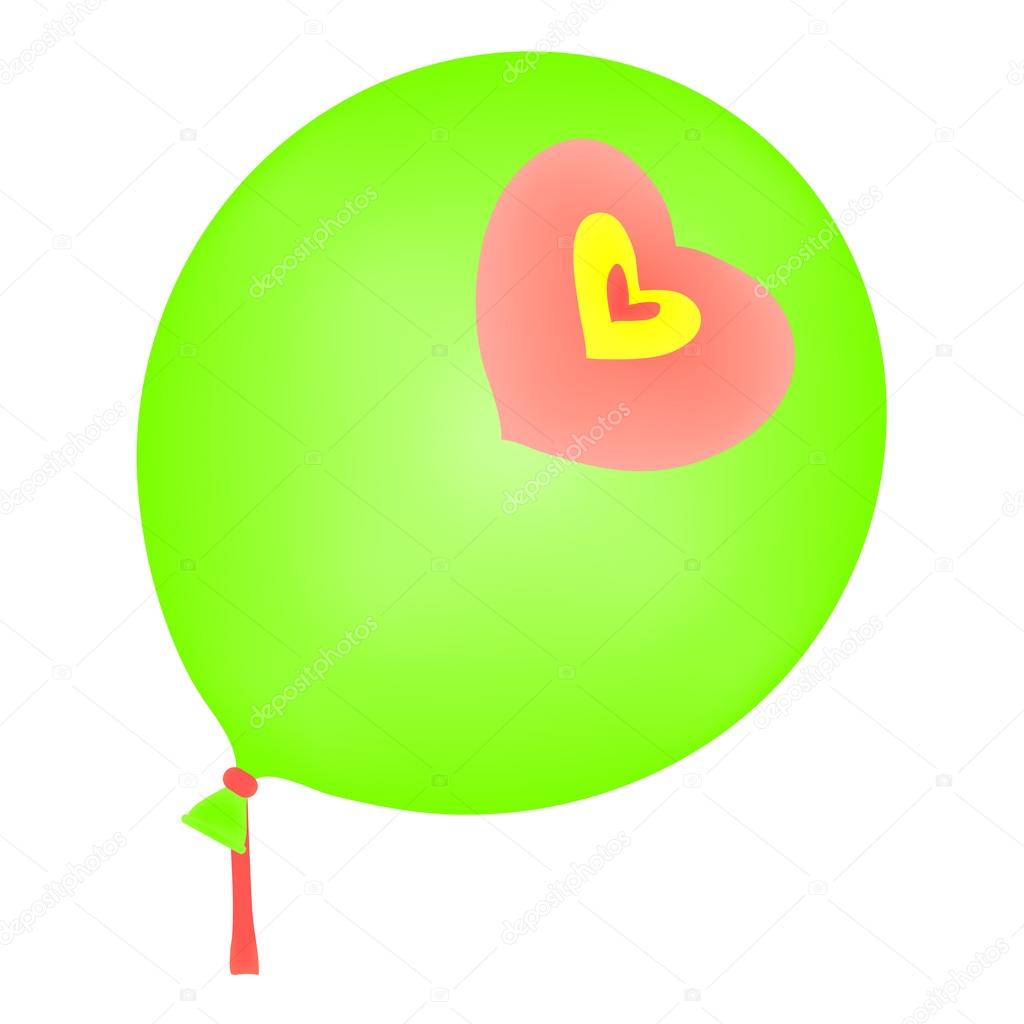Green Balloon With Hearts. Vector