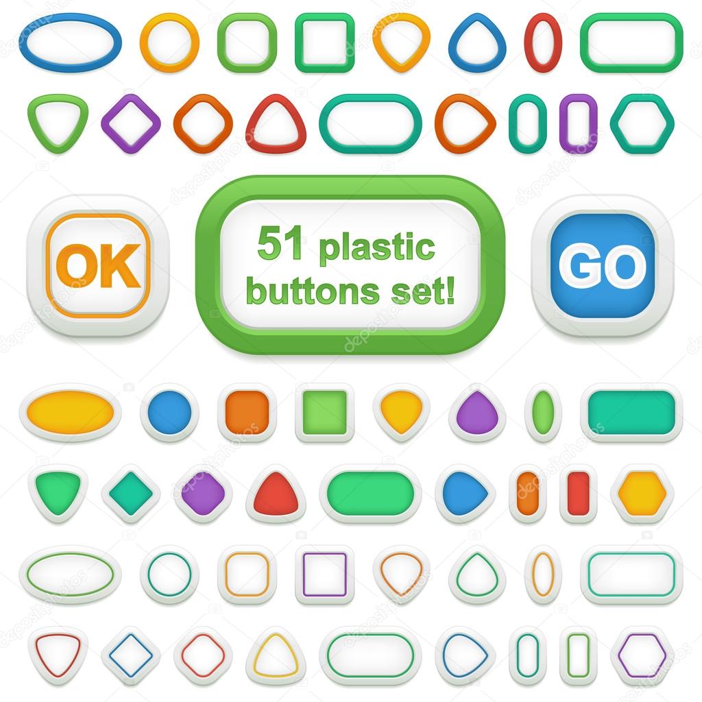 Set of 51 geometric 3d plastic buttons and infographic elements