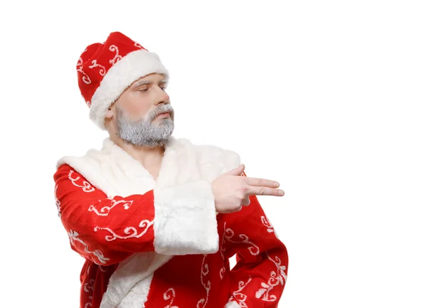 Santa Claus zeigt seine Hand nach rechts, ein weißer Hintergrund — Stockfoto