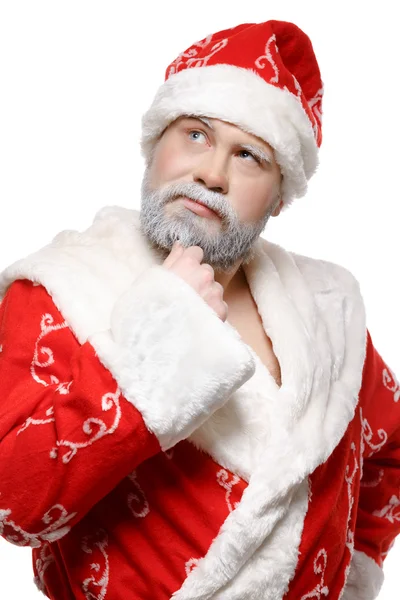 Santa Claus is thinking, white background — Stock Photo, Image