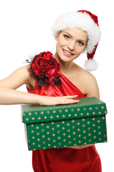 Santa girl with gift — Stock Photo, Image