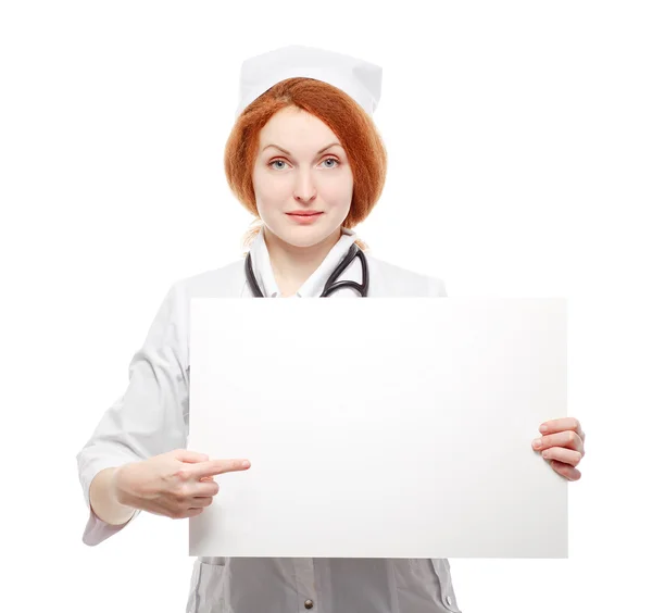 Woman doctor with an empty white board — Stock Photo, Image