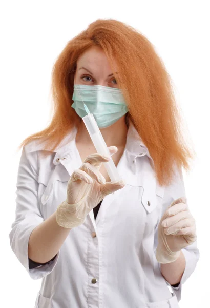 Doctor woman or nurse female holds a medical syringe, healthcare — Stock Photo, Image