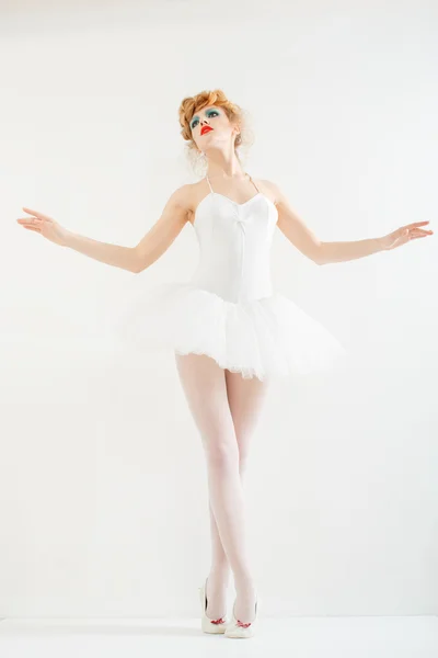 Beautiful girl dressed as a ballerina. Fashion makeup. Stylish h — Stock Photo, Image