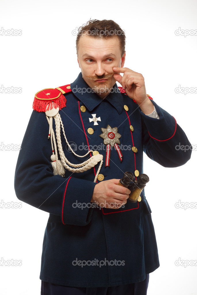 French general with beautiful mustache holding binoculars