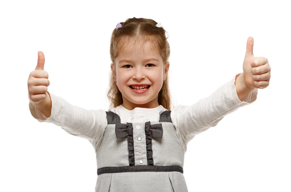 Kleines Mädchen zeigt Ok-Zeichen mit beiden Händen — Stockfoto