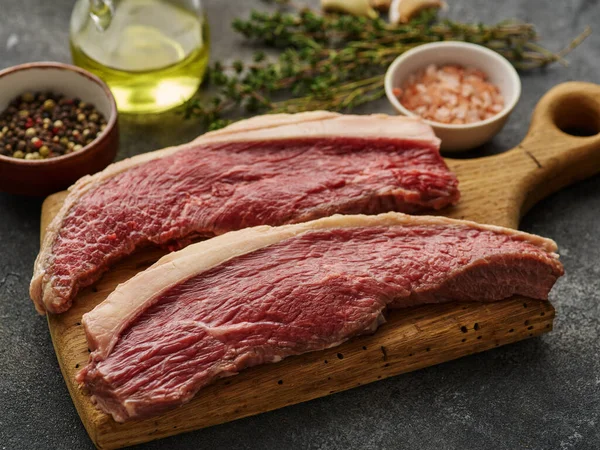 Two Raw Cap Rump Steak Top Sirloin Beef Meat Steak —  Fotos de Stock