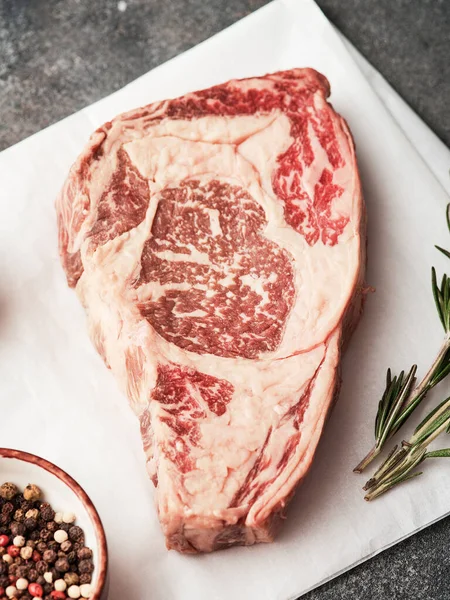 Raw Entrecote White Paper Preparing Raw Beef Steak Barbecue Grill — Stock fotografie