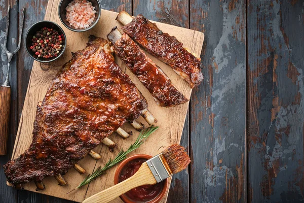 Costelas Porco Estilo Americano Deliciosas Costeletas Porco Defumado Envidraçadas Molho — Fotografia de Stock