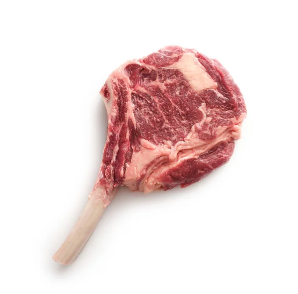 Carne Crua Concurso Delicioso Tomahawk Bife Fundo Branco — Fotografia de Stock