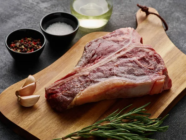 Bone Bife Cru Carne Porco Cortado Lombo Curto Bife Incluem — Fotografia de Stock