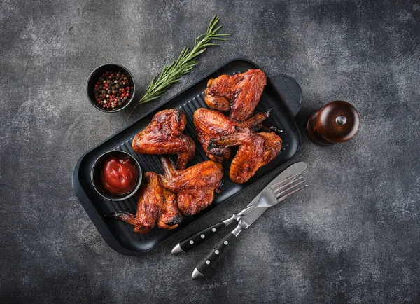 Grilled Chicken Wings Ketchup Spicy Chicken Wings — Stock Photo, Image
