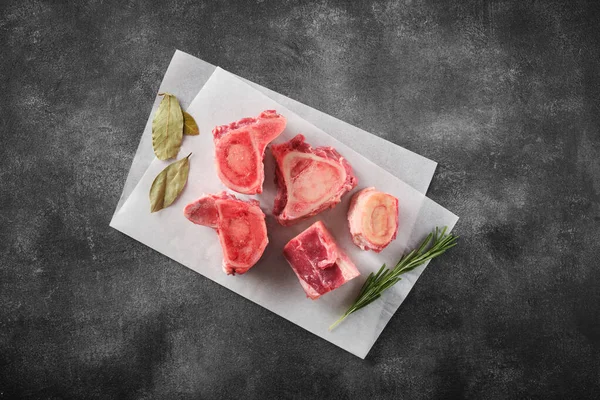 Beef Marrow Bones Prepare Broth Soup Top View — Stock Photo, Image