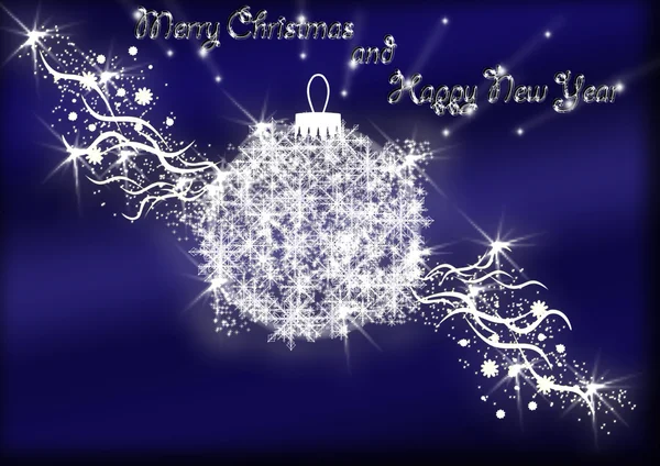 Merry Christmas and Happy New Year background design with white snowflakes shiny bulb - deep blue — Stock Photo, Image