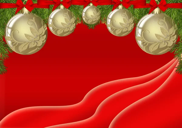 Red Christmas background design with white gold bulb decorations — Stock Photo, Image