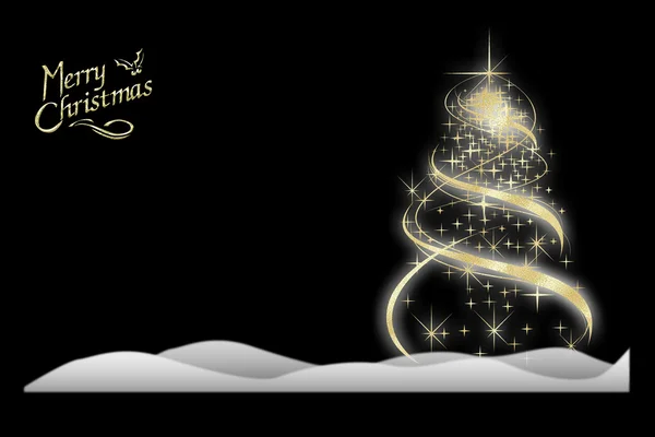 Black Christmas Background Design with gold glowing fir — Stock Photo, Image