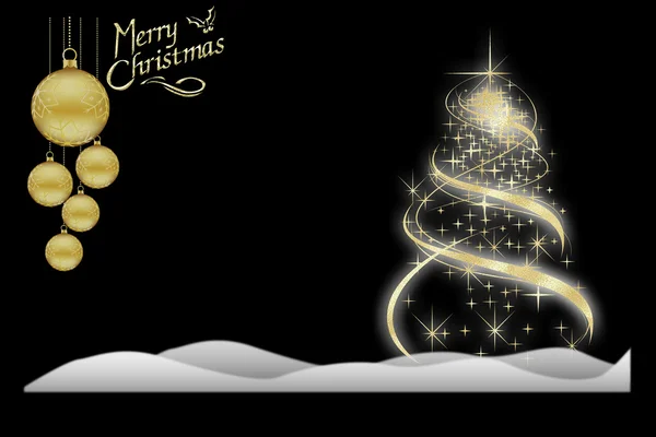 Black Christmas Background Design with gold glowing fir — Stock Photo, Image