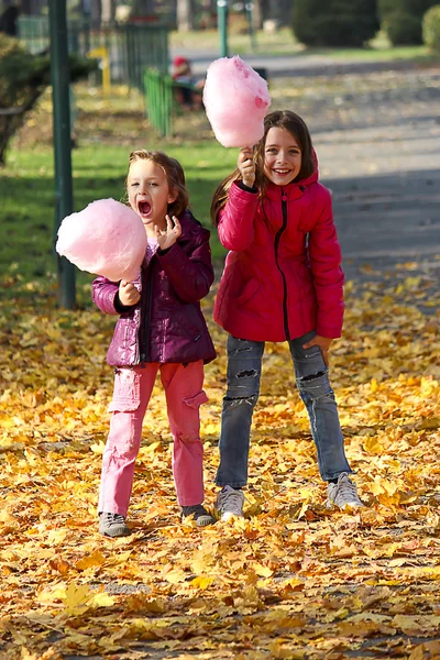 Mädchen isst Zuckerwatte Stockbild