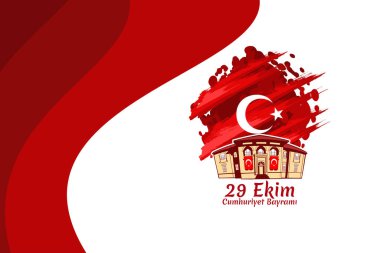 Çeviri: 29 Ekim, Cumhuriyet Günü. Türkiye Cumhuriyeti 'nin ulusal bayramı vektör illüstrasyonudur. Tebrik kartı, poster ve afiş için uygun.