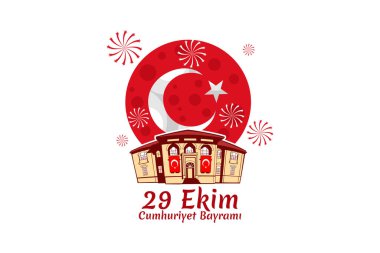 Çeviri: 29 Ekim, Cumhuriyet Günü. Türkiye Cumhuriyeti 'nin ulusal bayramı vektör illüstrasyonudur. Tebrik kartı, poster ve afiş için uygun.