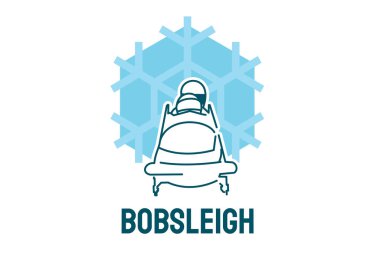 Bobsleigh spor vektör çizgisi simgesi. Kızaklı sporcu, ekipman tabelası. spor resimleme