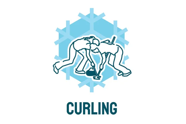 Curling Sport Vector Line Icon Sportman Curling Stones Equipment Sign — Stock Vector
