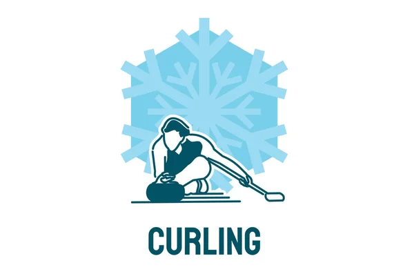 Curling Sport Vektor Line Icon Sportler Mit Curlingsteinen Ausrüstungsschild Sport — Stockvektor