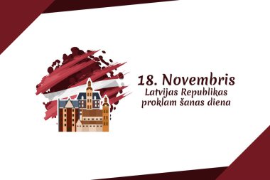 Tercümesi: 18 Kasım, Letonya Cumhuriyeti Bildirge Günü. Letonya vektör illüstrasyonunun bağımsızlık günü. Tebrik kartı, poster ve afiş için uygun.