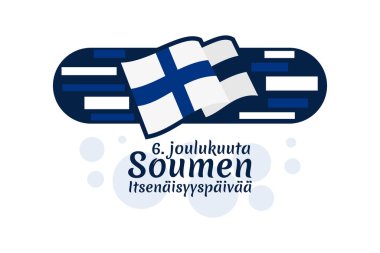 Çeviri: 6 Aralık Bağımsızlık Gününüz kutlu olsun. Finlandiya 'nın Bağımsızlık Günü vektör illüstrasyonu. Tebrik kartı, poster ve afiş için uygun.