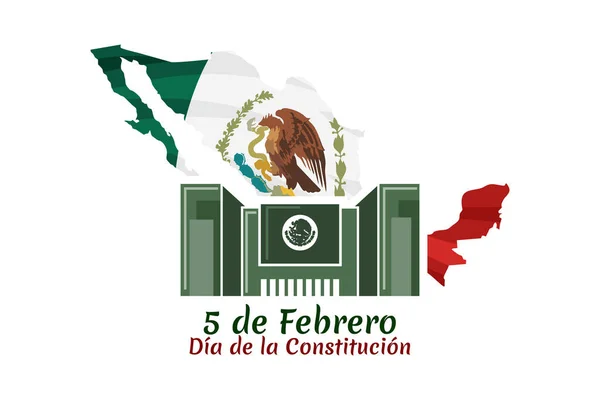 Meksika Anayasa Gününüz kutlu olsun. Çeviri: 5 Şubat Anayasa Günü. Meksika Vektör illüstrasyonunun ulusal bayramı. Tebrik kartı, poster ve afiş için uygun.
