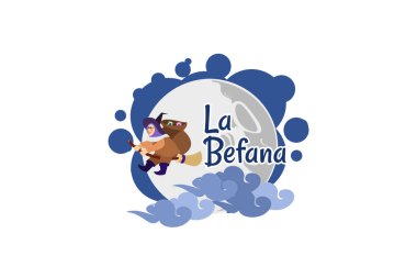 Beyaz, yaşlı cadıya izole edilmiş İtalyanca Epifani kutlaması için La Befana el yazısı fırça harfleri..