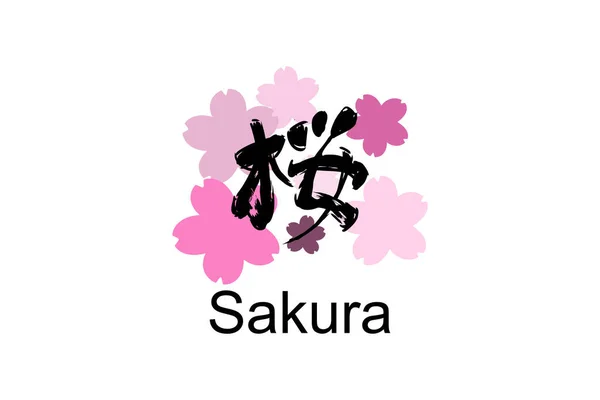 Testo Giapponese Sakura Letteralmente Fiore Ciliegio Illustrazione Vettoriale Della Calligrafia — Vettoriale Stock