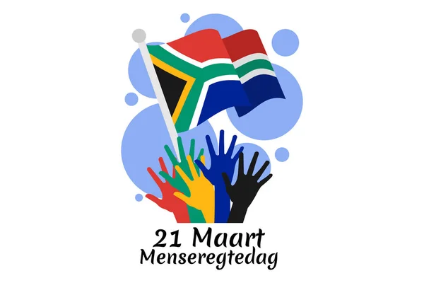 Tercümesi: 21 Mart İnsan Hakları Günü. İnsan Hakları Günü (menseregtedag) Güney Afrika Vektör İllüstrasyonu Ulusal Günü. Tebrik kartı, poster ve afiş için uygun.