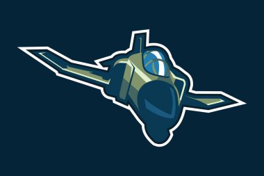 Amerikan soğuk savaş süpersonik savaş uçağı vektör çizimi. Basit uçak logosu, askeri ekipman.