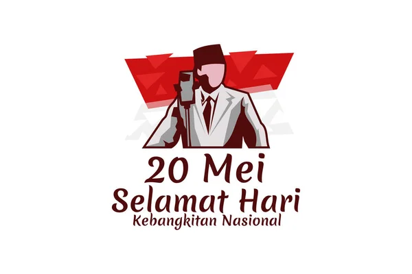 Mei Selamat Hari Kebangkitan Nasional Traducción Mayo Día Nacional Del — Vector de stock