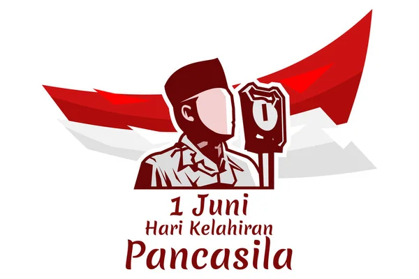 Tłumaczenie Czerwca Wszystkiego Najlepszego Pancasila Juni Selamat Hari Lahir Pancasila — Wektor stockowy