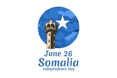 26 Haziran, Somali vektör illüstrasyonunun bağımsızlık günü. Tebrik kartı, poster ve afiş için uygun 