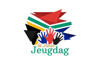 Çevirisi: 16 Haziran. Gençlik Günü. Güney Afrika Vektör İllüstrasyonunun Gençlik Günü (Jeugdag) Ulusal Günü. Tebrik kartı, poster ve afiş için uygun.