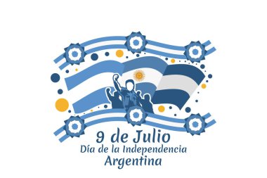 Çeviri: 9 Temmuz, Arjantin vektör illüstrasyonunun bağımsızlık günü. Tebrik kartı, poster ve afiş için uygun 