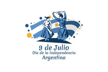 Çeviri: 9 Temmuz, Arjantin vektör illüstrasyonunun bağımsızlık günü. Tebrik kartı, poster ve afiş için uygun 