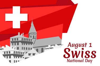 1 Ağustos, İsviçre ulusal gündüz vektör çizimi. Tebrik kartı, poster ve afiş için uygun.