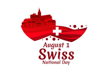 1 Ağustos, İsviçre ulusal gündüz vektör çizimi. Tebrik kartı, poster ve afiş için uygun.
