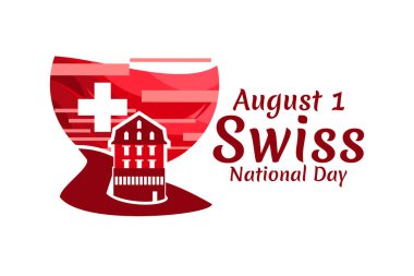 1 Ağustos, İsviçre ulusal gündüz vektör çizimi. Tebrik kartı, poster ve afiş için uygun.